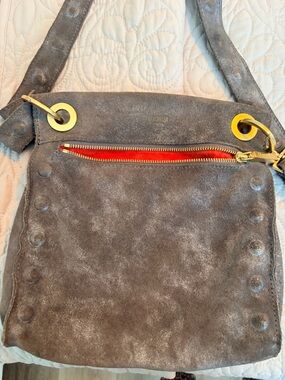 Hammitt VIP Medium Crossbody Bag Suede Gray Studded Red Interior